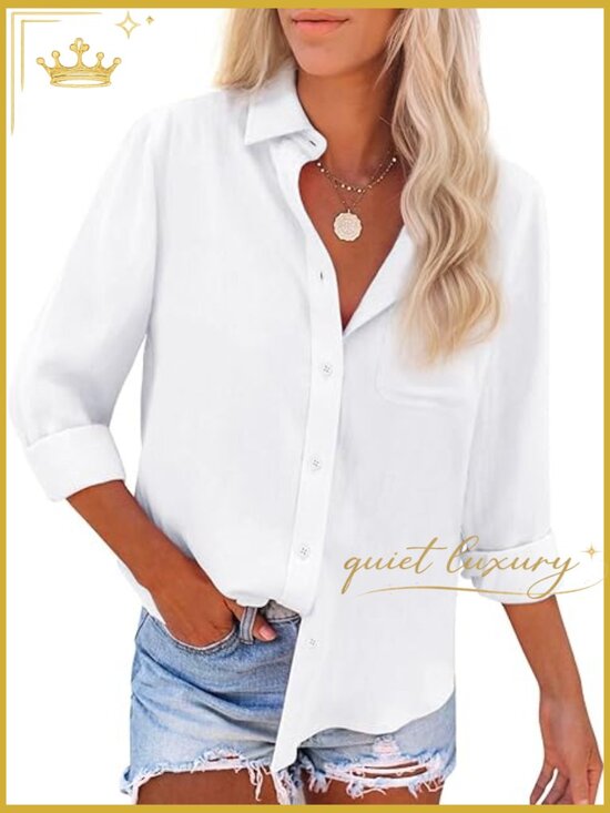 Tops - Women's Button Down Shirt Long Sleeve Cotton Oxford Work Blouse Collared Top